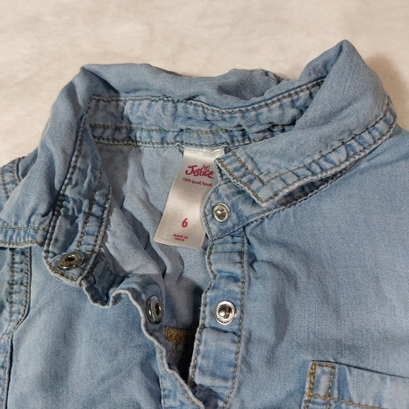 JUSTICE CHAMBRAY ROLL TAB SLEEVE DRESS SIZE 6 - Picture 5 of 6